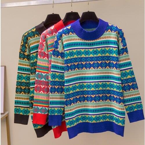 Nkandby Plus Size Turtleneck Pullovers Sweaters Women 2021 Autumn Winter Vintage Pattern Knitted Jumpers Big Knit Tops Female