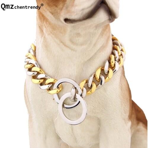 Top quality 19mm 12~34 inch Double Color Double Curb Cuban Pet Link Stainless Steel Dog Chain Collar Wholesale Pet Necklaces