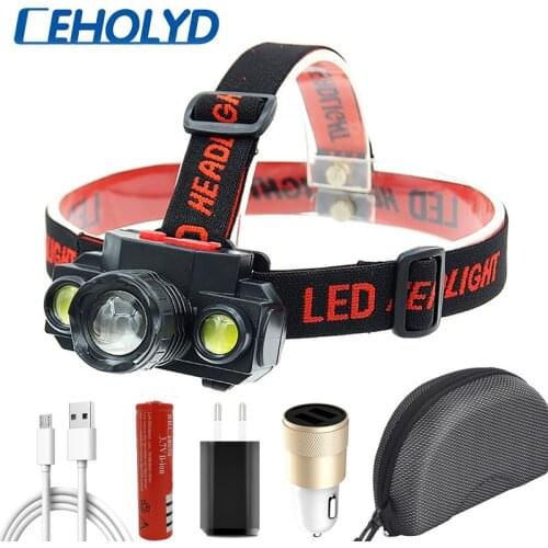 CEHOLYD XP-E Q5 & COB Led Headlamp Use Rechargeable 18650 Battery Headlight Zoomable Lamp Torch Light for Camping