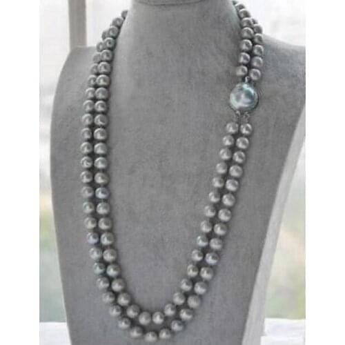 DOUBLE STRANDS 9MM AAA SOUTH SEA GRAY PEARL NECKLACE 18INCH