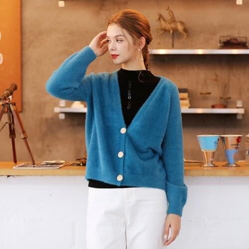 Womens Small Thick Loose Sweater Cardigan Autumn Winter New Fashion Front Button Up Solid V-Neck Long Sleeved Sweater Tops