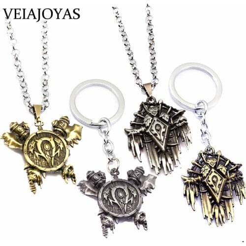 2019 Vintage Jewelry Warcraft Game Pendant Necklace Alliance Tribe Horde Metal 3D Sign Charm Keychain Amulet Chaveiro Souvenir