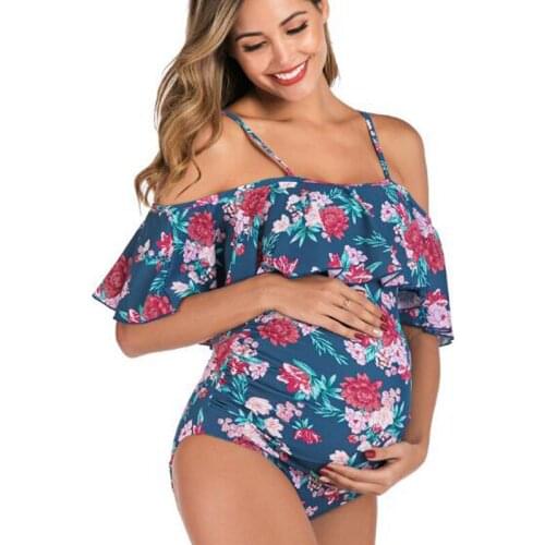 New Fashion Floral Print Swimsuit for Pregnant Women Lotus Leaf Edge Swimwear Pregnant Swimsuit Bathing Suit stretch Beachwear