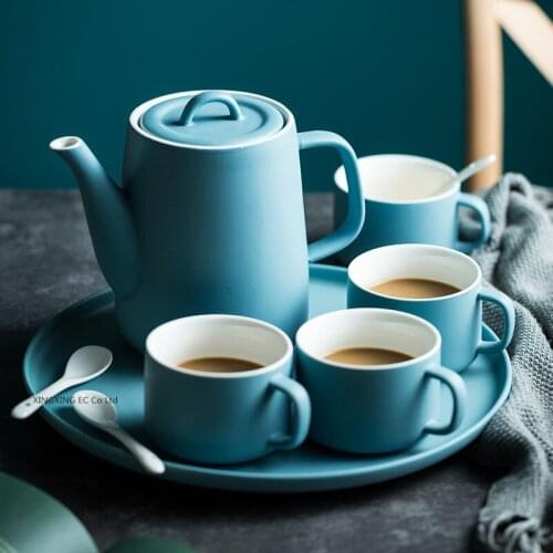 230ml Matte Coffee Cup and Saucer Ceramic Tea Set Creative Household Large Capacity Cold Kettle 1200ml Coffee Pot Storage Tray