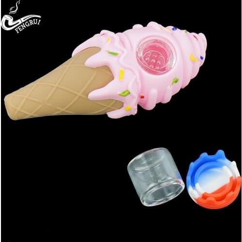 6ml Small Container Plastics Box with Silicone Lid Oil Use + Pink Ice Cream Design Smoking Pipe Silicone Hand Pipe