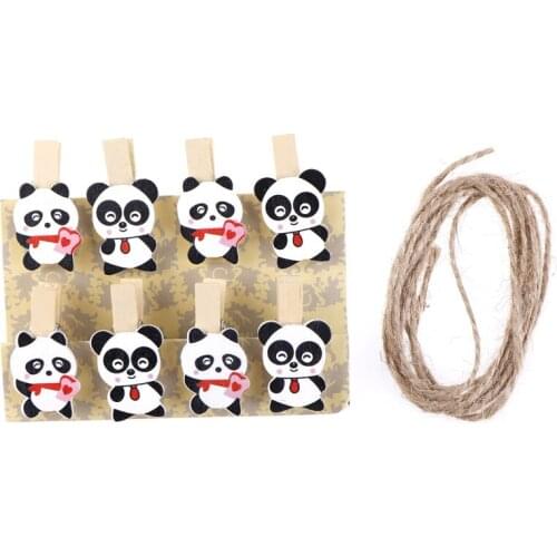 8Pcs/Set shoelaces clamp Lovely panda photo clips wedding party picture clip diy decorations wooden photograph clip