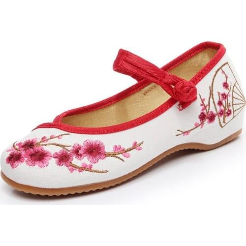 YourSeason Peach Flower Embroidery Ladies Casual Canvas Ballet Shoes Retro Women Chinese Cotton Embroidered Ballerina Flats