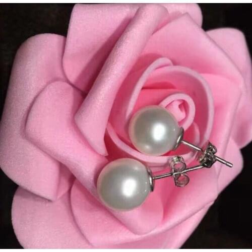 Free shipping luxury Noble jewelry Genuine QUALITY AAA 9.5-10 MM JAPANESE AKOYA PEARL STUD EARRING 925s