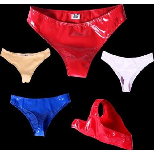 Patent Leather Shiny Low Waist Briefs Women Narrow Crotch T-back G-String Sexy Micro Underpants Erotic Stage Show Latex Panties