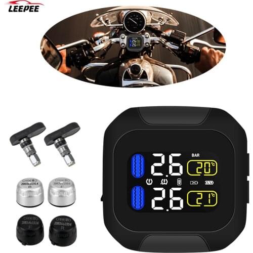 Tyre Temperature Alarm 2 External Internal TH/WI Sensors Motor Tire Pressure Monitoring System LCD Display Motorcycle TPMS