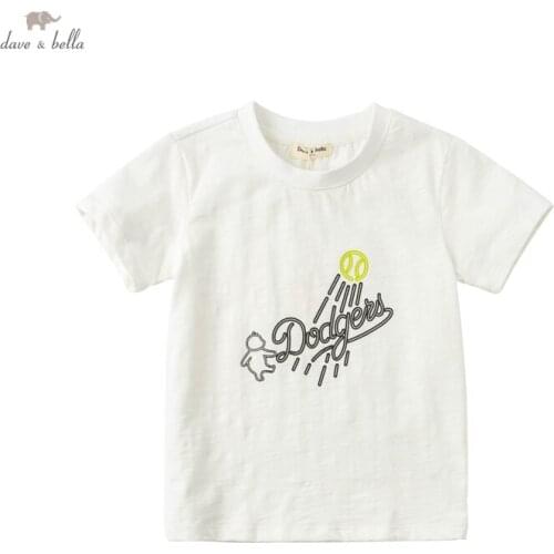 DKY17303-1 dave bella summer 5Y-13Y kids boys fashion cartoon letter patchwork T-shirt children boy high quality fashion tees