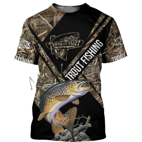 Fashion Animal Trout Fishing Art Camo Men/Women Leisure O-neck T-shirt 3D Print Streetwear / T shirt / Beach Short / Tanks S-190