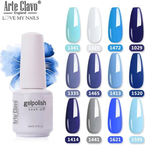Arte Clavo 8ml Blue Color Gel Nail Polish UV LED Gel Varnish Hybrid Soak Off DIY Nail Art Design Manicure Set Summer Nail Makeup