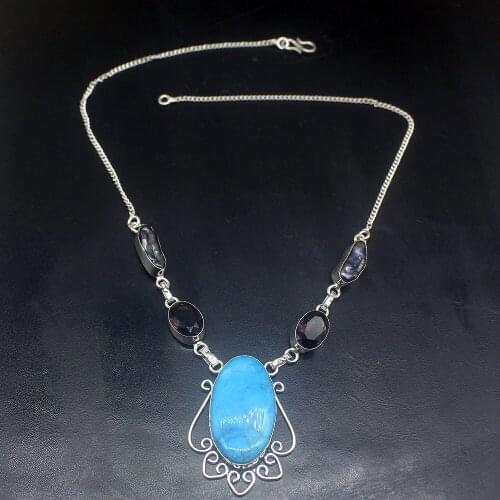 Gemstonefactory Jewelry Big Promotion 925 Silver Blue Jasper Biwa Pearl Amethyst Ladies Women Chain Necklace 44cm 202101664