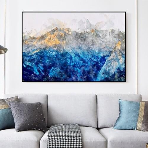 Blue Mountain Painting on Canvas Nordic Style Wall Art Poster and Print Art Landscape Pictures for Living Rome Home Decoration