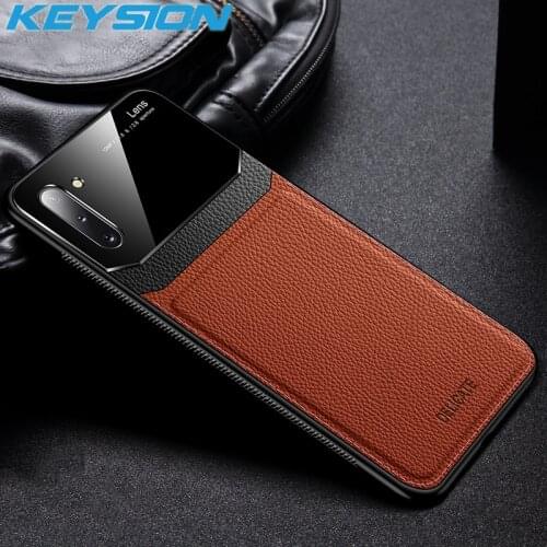 KEYSION Mirror Glass Leather Case for Samsung Galaxy Note 10 10 Plus Silicone Shockproof Phone Back Cover For Samsung Note 9 8