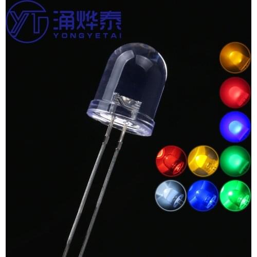 YYT 10MM F10 round head LED light emitting diode white hair white red emerald green yellow blue highlight long pin