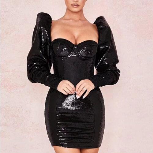 2020 Summer Women Sexy Club Above Knee Mini Lantern Sleeve Backless Dresses Female Elegant Holiday Sheath Solid Dress vestidos