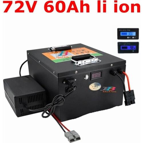 High capacity 72v 60Ah li-ion no 72v 80ah lithium for 3000w bicycle battery bike tricycle motorhome inverter +10A charger