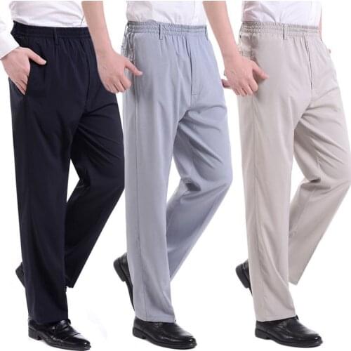 Fashion 2020 Summer Emulation Silk Pants Elastic Waist Thin Elderly People Dad Loose Slacks Fat Old Men Loose Plus Size 10XL