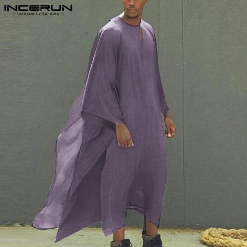 Men Robes Loose Streetwear Irregular Caftan Solid Color Islamic Arabic Muslim Kaftan O Neck Vintage Men Clothes S-5XL INCERUN