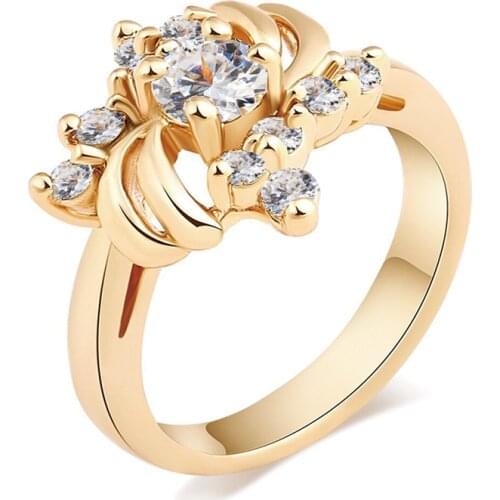 MxGxFam Fashion Gold Color Rings for Girls Women Daily Wear18kGoldPlated AAA+ Cubic Zircon