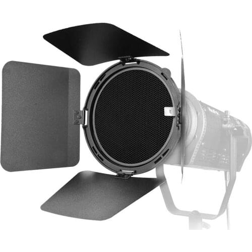 NiceFoto FD-110 Fresnel Mount Light Focusing Adapter with Honeycomb Grids Barn Doors for Bowens Mount LED Video Light