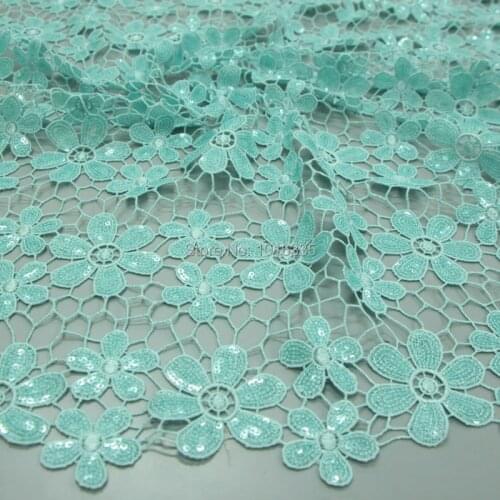 New 120CM Width Mint Green african cord lace fabric african guipure lace water soluble sequins lace for wedding