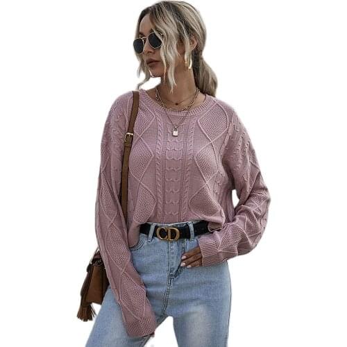 European and American autumn and winter new solid color short paragraph pullover all-match knitted twist sweater women