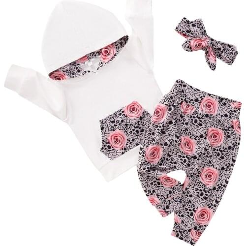 Pudcoco 0-24M Toddler Baby Girl Autumn Clothing Set Floral Hoodies Top Long Pants Headband Outfits 3PCS Casual Girl Clothes Set