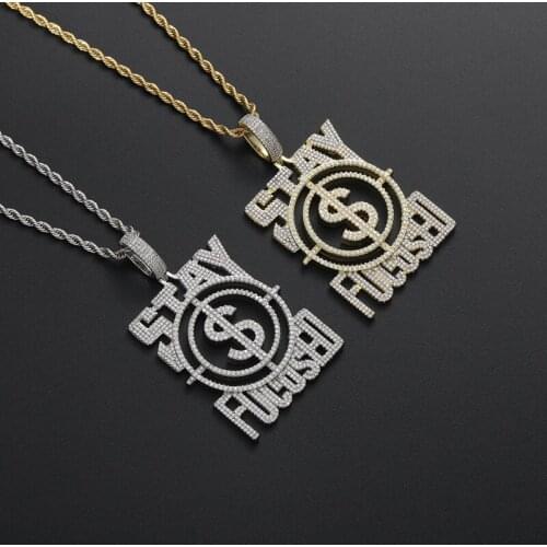 Hip Hop Claw Setting 3A+ CZ Stone Bling Iced Out US Dollars Sign Letter Pendants Necklaces for Men Rapper Jewelry Gift