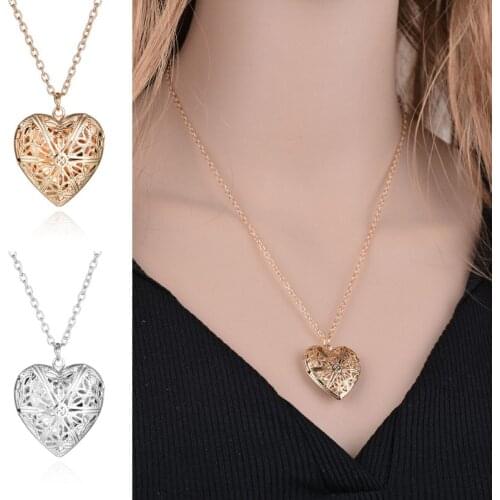 Necklace Europe And America Hollow Pattern Love Frame Photo Box Openable Sweater Chain Vintage Korean Fashion