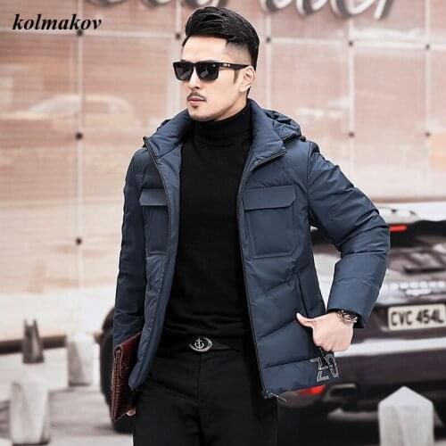 2020 New Arrival Winter Style Men Boutique Warm White Duck Down Coat Fashion Casual Solid Detachable Hat Mens Leisure Down Coat