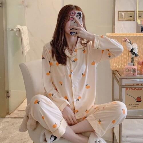 Pajama Sets Women Spring Long-sleeved Simple Soft Plus Size Homewear Sleepwear Womens Korean Style Students Harajuku Nightwear