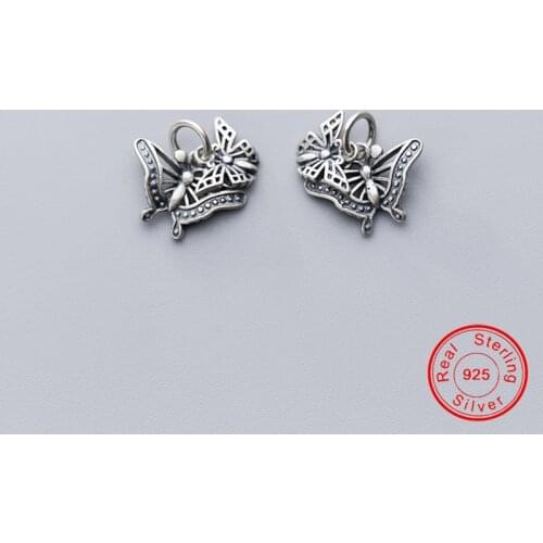 UQBing Hollow Vintage Double Butterfly Animal Charms 925 Sterling Silver DIY Bracelet Necklaces Jewelry Making