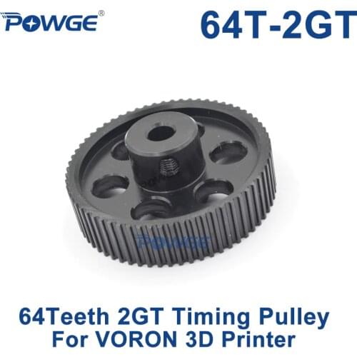 POWGE VORON DESIGN 64 Teeth 2MGT 2GT Timing Pulley Bore 5mm for GT2 2M Open Synchronous belt width 9mm 64Teeth 64T 3D printer