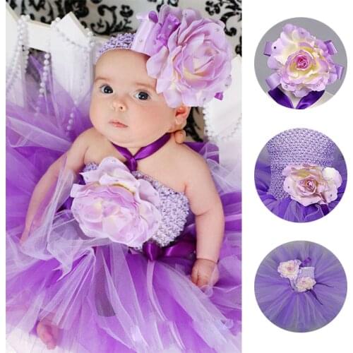 Infant Baby Girls Fluffy Tutu Dress With Headband Sleeveless Handmade Newborn Toddler Baby Birthday Wedding Party Dress NB-24M