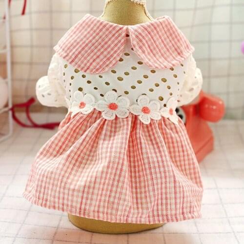 Pink Princess Dog Summer Dresses Hollow Out Floral Medium Small Dog Pet Clothing Cats Wedding Dress Clothes for Puppy Skirt