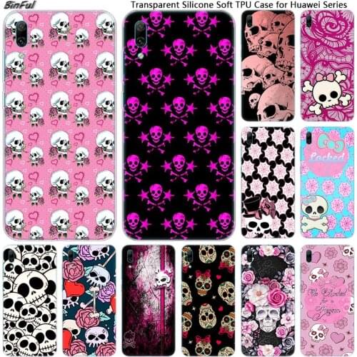 Pink Cute Skull Soft Silicone Phone Case for Huawei Mate 10 20 Lite Pro Enjoy 9S Y9 Y7 Y6 Y5 2019 2018 Pro 2017 Fashion Cover