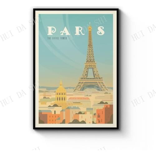 Retro Paris France World City Vintage Eiffel Tower Travel Tourism Home Decor Artwork Wall Art Poster Print