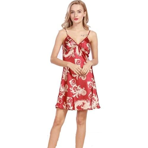 Sexy Womens Faux Silk Spaghetti StrapSleepshirt Nightdress Summer Bath Gown Sleepwear Bathgown Mujer Pijama Size M L XL