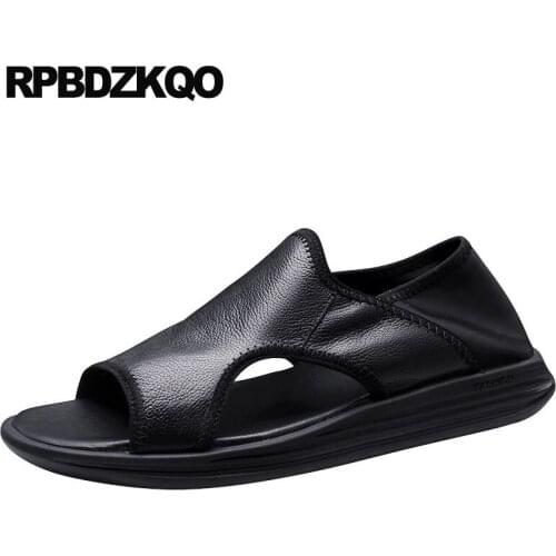 Slip on slides casual native flat open toe high quality slippers shoes black 2019 genuine leather men sandals summer designer