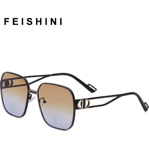 FEISHINI 2021 Celebrity Protable Quality Sunglasses Women Oversized Square Brand Design Luxury Sunglass Blue Gradient Vintage