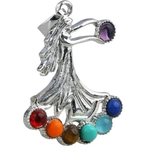 SUNYIK 7 Chakra Stone Dowsing Reiki Energy Goddess Charms Pendant Fit Necklace (Free Chain)