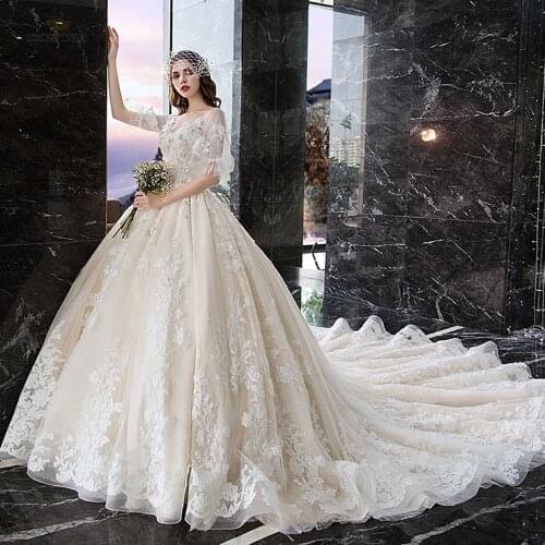 Wedding Dress V-neck Wedding Dresses for Women Lace Appliques Wedding Gown with Court Train
