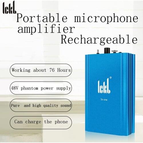 Live sound card microphone amplifier, Portable microphone amplifier 48V power supply, phone outdoor live broadcast volume gain