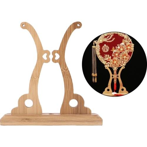 Vintage Art Chinese Style Circular Round Fan Stand Display Base Holder Retro Chinese Fan Home Office Table Decor