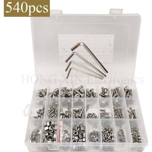 Machine Screws 540PCS, Bolts and Nuts Kit 304 Stainless Steel M3 M4 M5 M6, Hex Socket Head Cap Screws Assortment with Hex Wrench