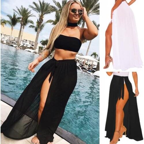 Women Summer Beach Cover Ups Sun-Proof Wrap Skirts Solid Color High-Waist Tied Straps Swimsuit Cover for Girls Ladies