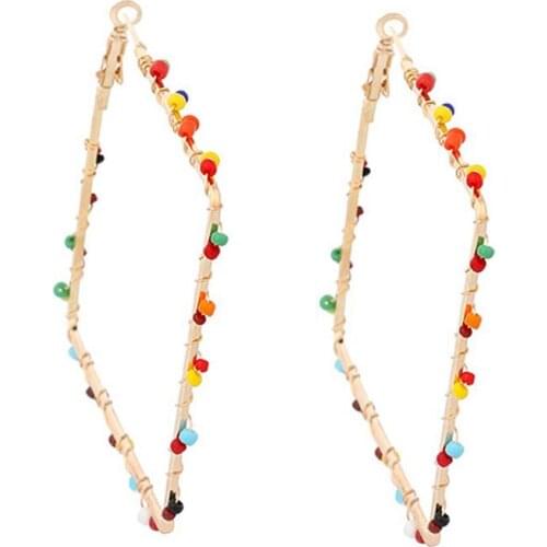 New Geometric Dangle For Women Fashion Stud Earrings Rhombus Handmade Boho Bead Earrings 2021 Female Jewelry